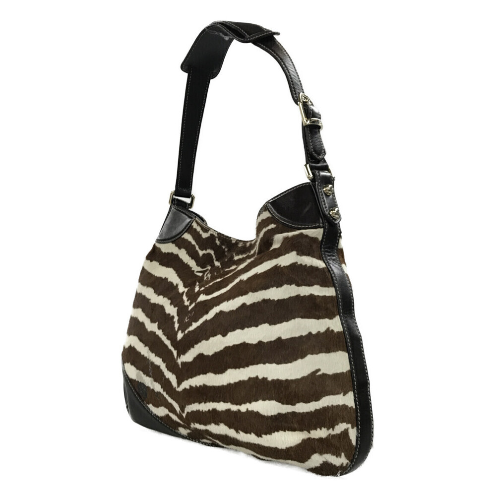 Gucci Hobo Hair Print Bag Pony Horsebit Zebra Brown